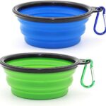 Collapsible Dog Bowl, 2 Pack Small Collapsible Dog Water Bowls for Cats Dogs, Portable Pet Feeding Watering Dish for Walking Parking Traveling with 2 Carabiners (Small, Blue+Green)