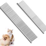 TanDraji Dog Combs for Grooming, 2 Pack Metal Dog Comb with Rounded Teeth, Stainless Steel Cat Comb for Removing Tangles and Knots for Long and Short Haired Dogs and Cats