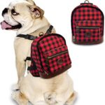 bellerata Dog Backpack, Cute Backpack for Dogs, Built-in Poop Bag Dispenser, Buffalo Plaid & Pu Leather Design Dog Pack for Hiking Training and Daily Walking, Fit Small and Medium Dogs