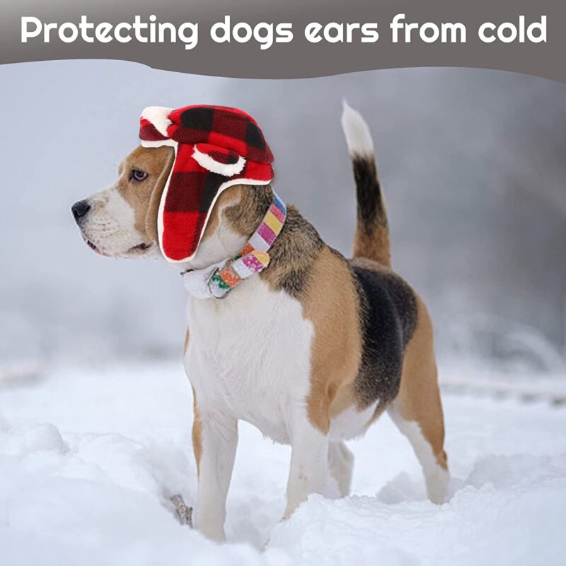 Dog Hats with Earmuffs Pets Warm Adjustable Trapper Hat for Small Medium Dogs - Image 3