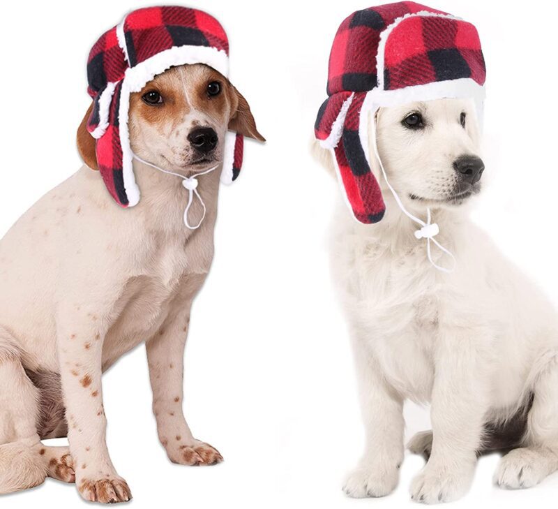 Dog Hats with Earmuffs Pets Warm Adjustable Trapper Hat for Small Medium Dogs