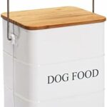 Brabtod Dog Food Storage Container Dog Treats Jar, Metal Food Treats tin for Dog, pet Snacks Canisters with Wooden lid/Handle/sevice Scoop,Hold 5-6 lbs
