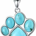 BETHZA Paw Print Necklace 925 Sterling Silver with Genuine Turquoise/Larimar Dog Cat Kitten Puppy Footprint Pendant Animal Jewelry Gifts for Women Pet Lover