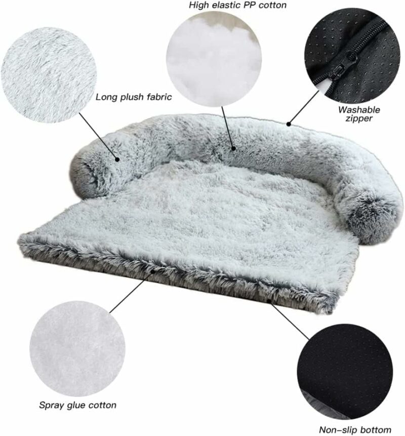 Fluffy Dog Bed for Couch Cover Dog Bed with Sides for Small, Medium Large Dogs; Protect Upholstered Chair Leather Sofa from Shedding Hair Claw Damage; Cat Dog Bed Blanket (Medium, Grey) - Image 9