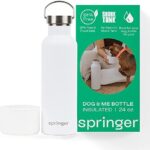 Springer Dog and Me 24oz Stainless Steel Insulated Water Bottle - Cold for 12+ Hours – Portable Dog Water Bottle with Integrated Travel Water Bowl for Dogs, Portable Dog Water Bottle – White