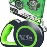 Mighty Paw Retractable Dog Leash 2.0 | 16’ Heavy Duty Reflective Nylon Tape Lead for Pets Up to 110 LBS. Tangle Free Design W/One Touch Quick-Lock Braking System & Anti-Slip Handle. (Green/Standard)