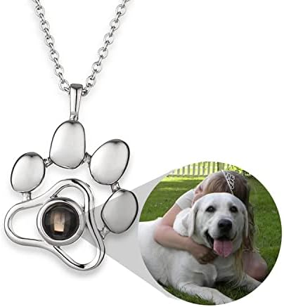 REMFACIO Pet Photo Necklace,Personalized Dog Cat Paw Necklace Projection Customized Photo Projection Necklace Pendant Gift for Pet Memorial Christmas (Dog paw-1pc)