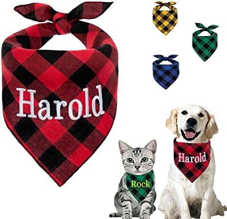 Personalized Dog Bandana Embroidered Name Custom Neckwear Dog Scarf Triangle Bibs Kerchief Pet Costume Accessories for Small Medium Large Dogs Cats Pets Birthday Gift