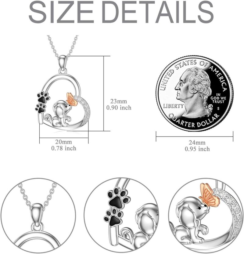 Shusukue Dog Heart Necklace 925 Sterling Silver Keepsake Dog Necklace with Dog Paw Heart Butterfly Pendant Memorial Pet Jewelry Women Teen Girls Birthday, 18+2 Inch Chain (with Gift Box) - Image 5