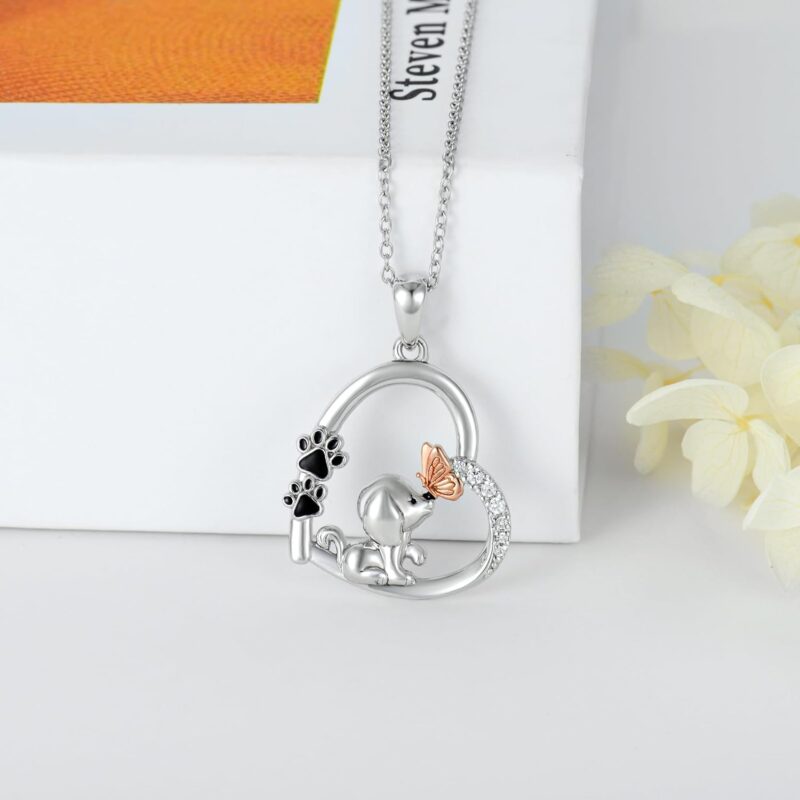 Shusukue Dog Heart Necklace 925 Sterling Silver Keepsake Dog Necklace with Dog Paw Heart Butterfly Pendant Memorial Pet Jewelry Women Teen Girls Birthday, 18+2 Inch Chain (with Gift Box) - Image 3