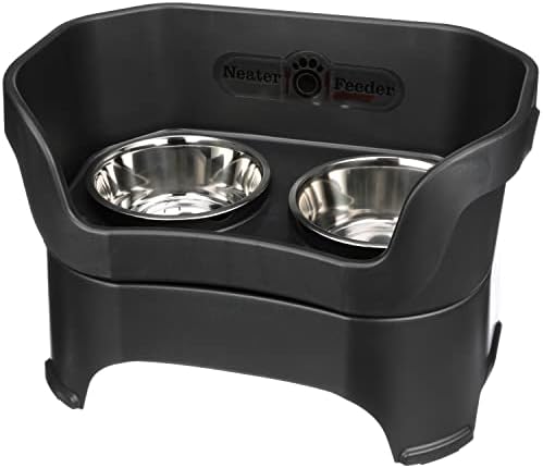 Neater Feeder - Deluxe Model - Mess-Proof Dog Bowls (Large, Midnight Black) - Made in USA - Elevated, No Spill, Non-Tip, Non-Slip, Raised Stainless Steel Food & Water Pet Bowls