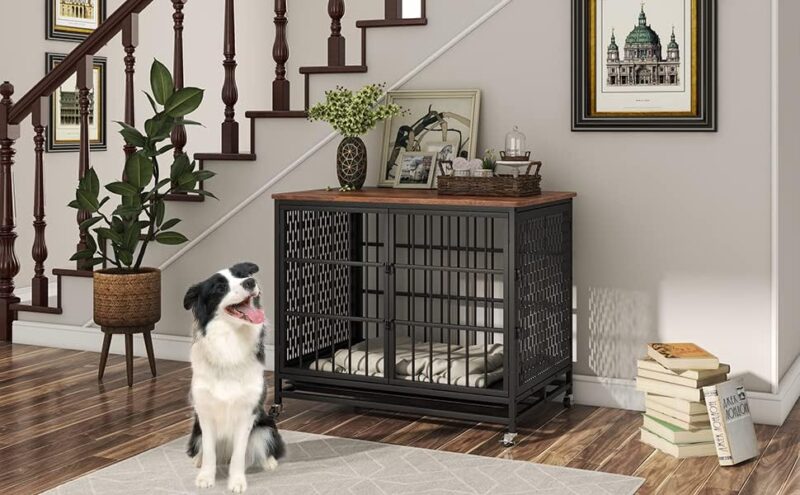 Indestructible Dog Crate, BOINN 42 inch Heavy Duty Extra Large Dog Crate Furniture for Large Medium Dog with Removable Trays, 3 Door, 4 Lockable Wheels & 5 Locks, XL Dog Kennel Furniture Indoor - Image 7