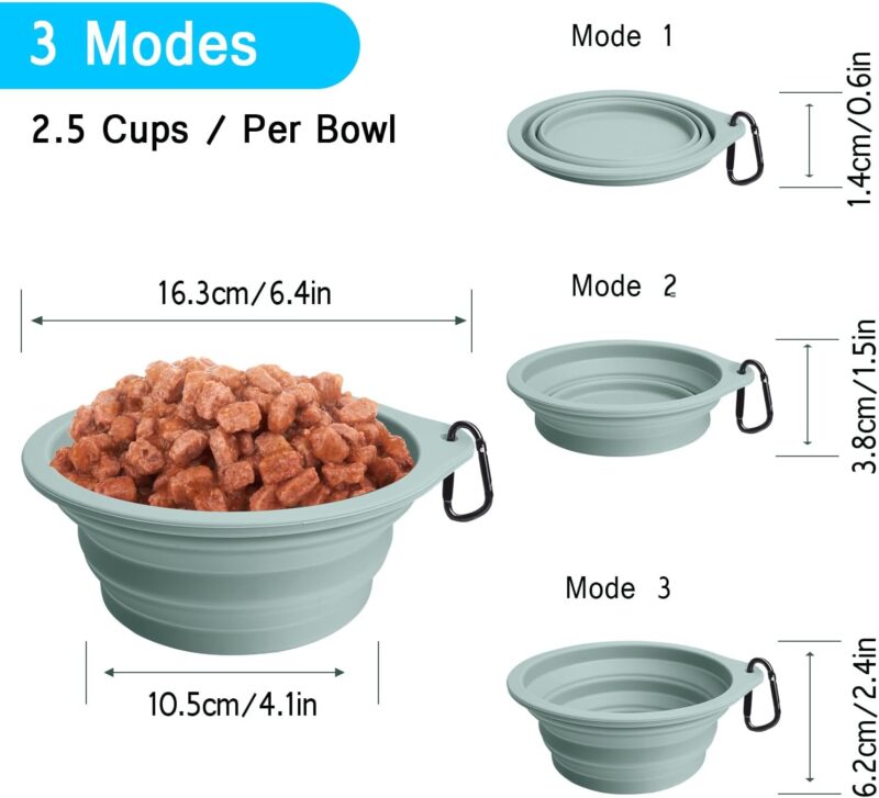 PetBonus 2-Pack Silicone Collapsible Dog Bowls, BPA Free Dishwasher Safe, Portable Foldable Travel Bowl, Food Water Feeding Cup Dish for Dogs Cats with 2 Carabiners (Turquoise, Tan) - Image 3