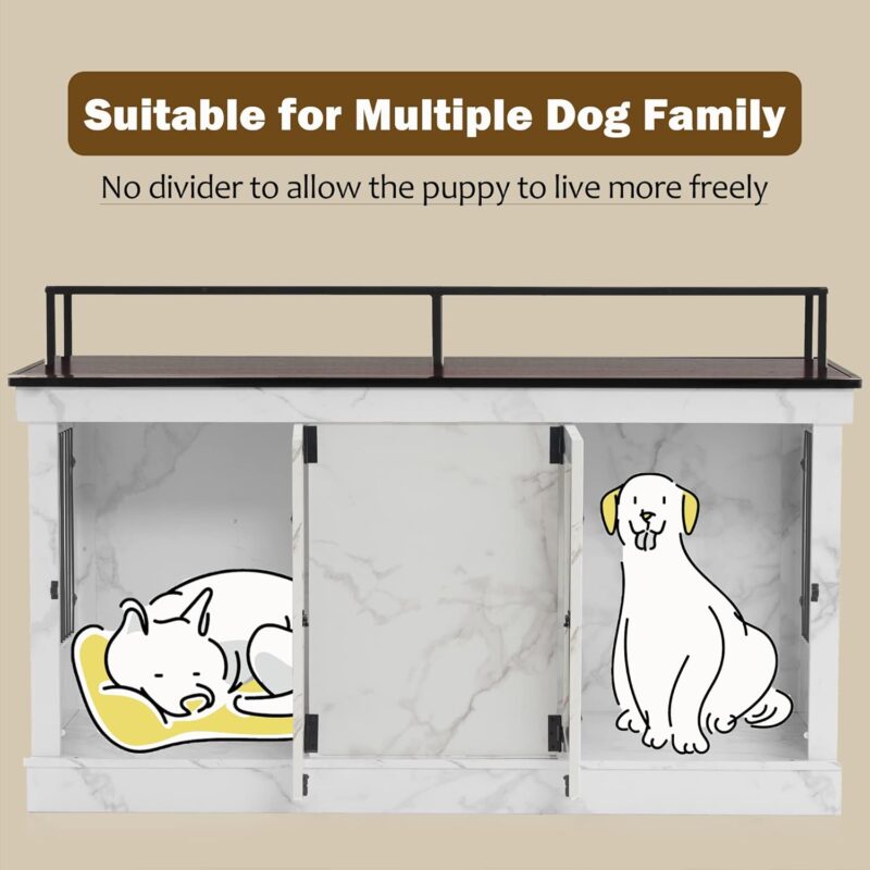 MCombo Large Dog Crate Furniture TV Stand, Wooden Dog Kennel with Double Doors, Indoor Furniture Style Dog Crate House End Table, 1861 (White) - Image 4