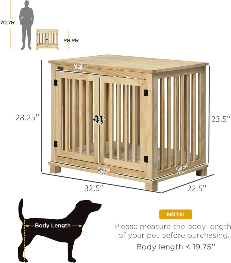 PawHut Wooden Dog Crate Furniture with Soft Cushion, Dog Crate End Table with Double Doors, Indoor Pet Crate for Small Medium Dogs - Image 5