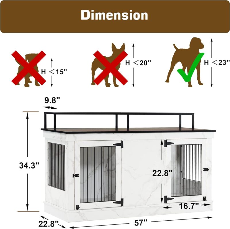 MCombo Large Dog Crate Furniture TV Stand, Wooden Dog Kennel with Double Doors, Indoor Furniture Style Dog Crate House End Table, 1861 (White) - Image 3