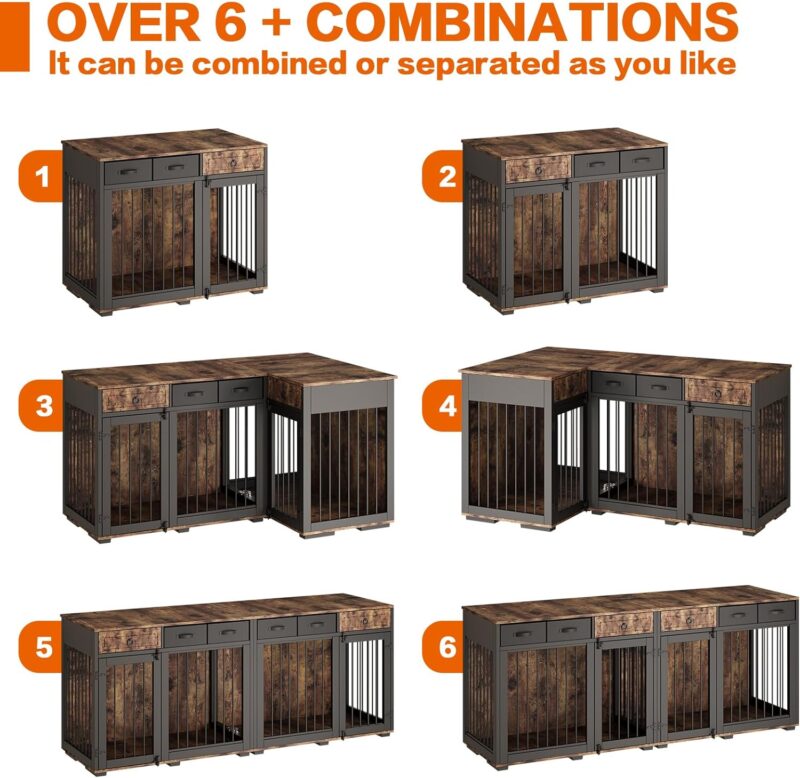 Furniture-Style Dog Crate for 2 Dogs,85.4" Double Dog Kennel Furniture with Removable Divided,4 Fabric Drawers,Indoor Heavy Duty Combined Dog Kennel for Large & Medium Dogs,Rustic Brown - Image 3