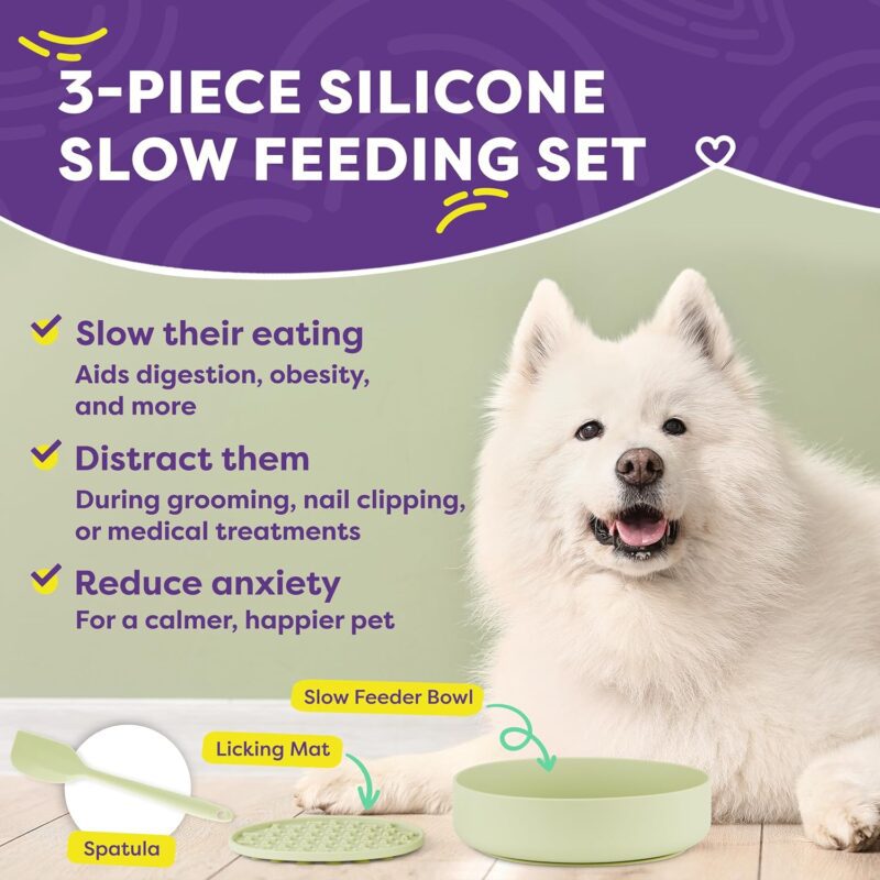Hertzko Silicone Slow Feeder Dog Bowl Set - Bowl, Lick Mat, Spatula - Silicone Slow Feeder Dog Bowls - Dog Slow Feeder - Slow Feeder Cat Bowl - Cat & Dog Food Bowl - Pet Supplies - Image 2
