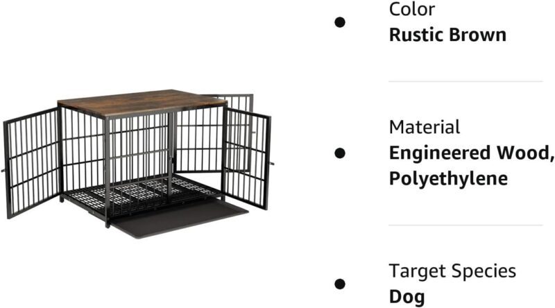 Heavy Duty Dog Crate Furniture: 42inch Wooden Dog Crates End Table Kennel with Three Doors and Removable Tray - Extra Large Puppy Indoor Training Playpen House Decorative Side Table Cage Rustic Brown - Image 10