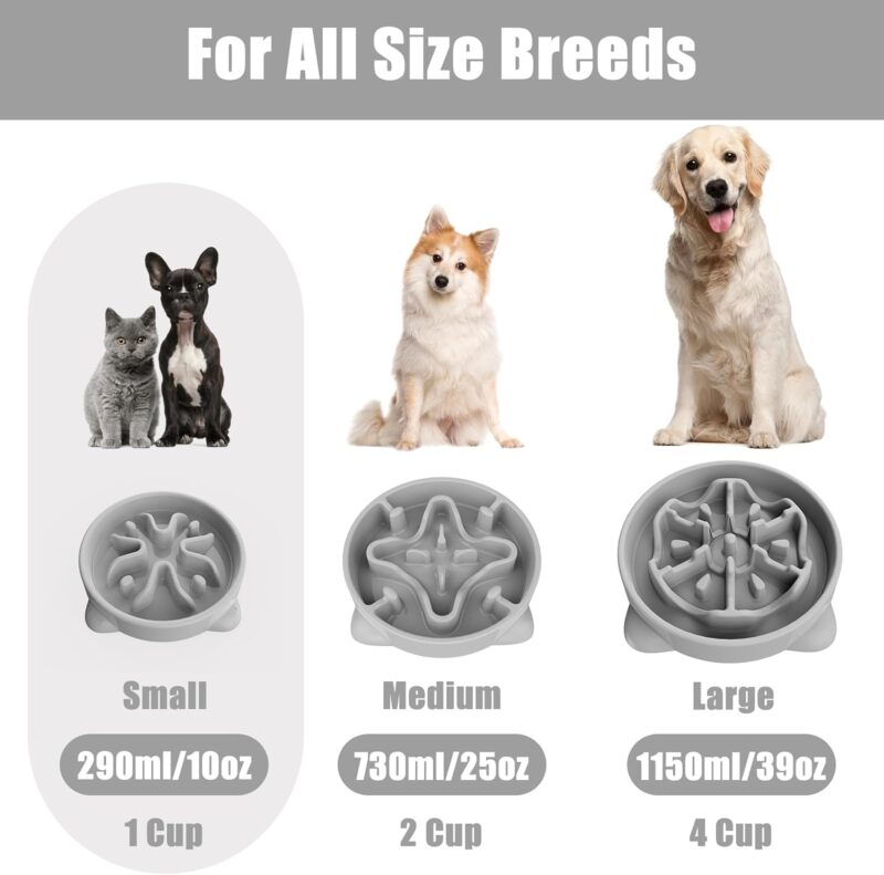 Slow Feeder Dog Bowls Small Breed, Dog Food Bowl Small Dog Anti-Choking Bloat Stop Puzzle Healthy Eating Bowl (Gray, 1 Cup) - Image 6