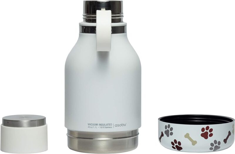 Asobu Dog Bowl Attached to Stainless Steel Insulated Travel Bottle for Human 37oz/1.1 Liter (White) - Image 4