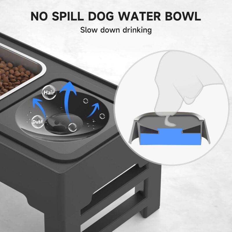 ELS PET Elevated Dog Bowls, Adjustable Raised Dog Bowls with No Spill Dog Water Bowl and Stainless Steel/Slow Feeder Dog Bowl, Dog Bowl Stand for Small Medium Large Dogs,Cats & Pets (Stainless Steel) - Image 4
