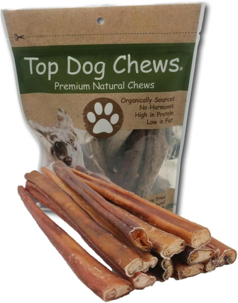 Top Dog Chews - Thick 12 Inch Bully Sticks, 100% Natural Beef, Free Range, Grass Fed, High Protein, Supports Dental Health & Easily Digestible, Dog Treat, 10 Pack (12" Odor Free, Beef)