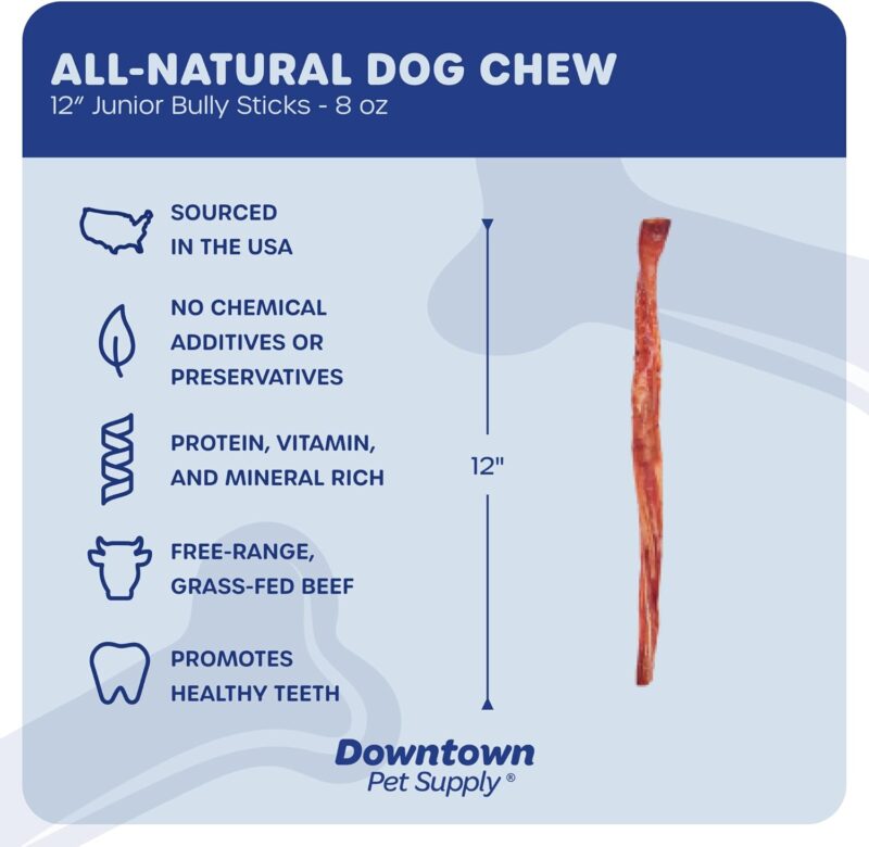 Downtown Pet Supply USA Sourced Thin Junior Bully Sticks (12" - 1/2 LB) - Bully Sticks for Small Dogs and Puppies- Single Ingredient Long Lasting Dog Dental Treats - Alternative to Chew Bones - Image 2