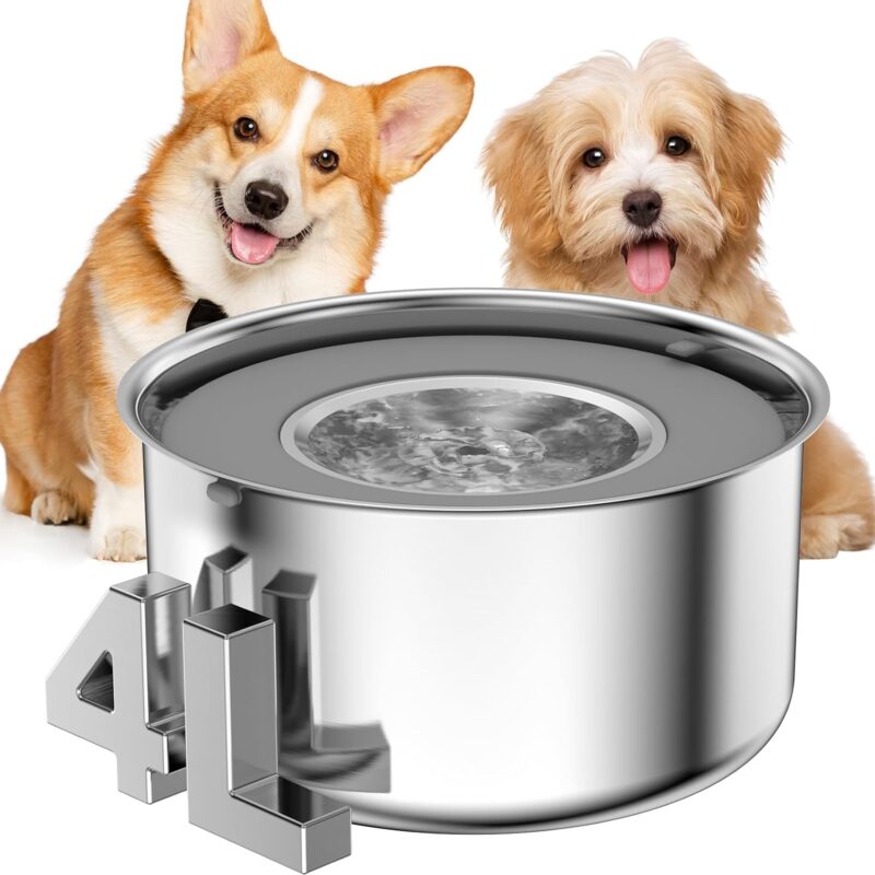 Dog Water Bowl, 4L/135oz Large Capacity Stainless Steel Pet Water Bowl with Floating Disk, No-Spill Slow Water Feeder Suitable for Vehicle Carried Travel Water Bowl for Dogs and Cats.