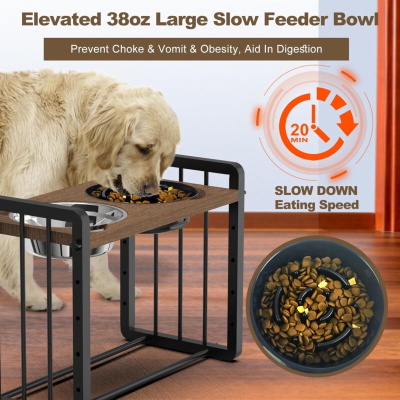 Pet Deluxe Elevated Dog Bowls, 5 Height Adjustable Metal Raised Dog Bowl Stand with Slow Feeder & 2 Stainless Steel Dog Food Bowls, No Slip Dog Bowls for Small Medium Large Sized Dogs(3.2" to 12.6") - Image 5