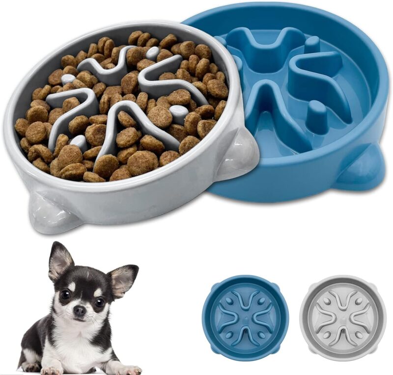 2 Pack Slow Feeder Dog Bowls Non Slip Puppy Bowl Durable Dog Puzzle Feeder Bloat Stop Dog Food Bowls for Puppy and Small Dogs, BPA Free, 1 Cup