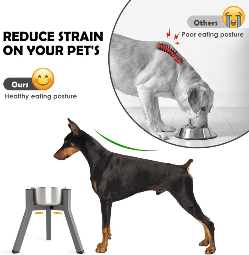 SHAINFUN Grey Raised Dog Bowl Stand for Large Medium Dogs 11" Height Adjustable Width 7-10.6" Single Tall Elevated Dog Bowls Stand, Food & Water Feeder Bowl Holder for Large Breeds(Bowl Not Included) - Image 2