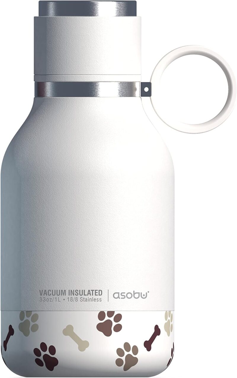 Asobu Dog Bowl Attached to Stainless Steel Insulated Travel Bottle for Human 37oz/1.1 Liter (White)