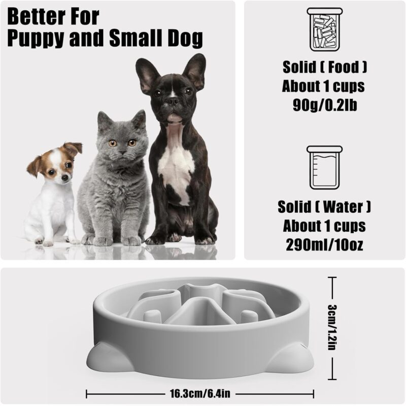 Slow Feeder Dog Bowls Small Breed, Dog Food Bowl Small Dog Anti-Choking Bloat Stop Puzzle Healthy Eating Bowl (Gray, 1 Cup) - Image 2