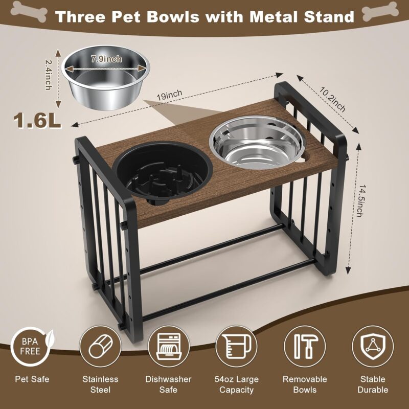 Pet Deluxe Elevated Dog Bowls, 5 Height Adjustable Metal Raised Dog Bowl Stand with Slow Feeder & 2 Stainless Steel Dog Food Bowls, No Slip Dog Bowls for Small Medium Large Sized Dogs(3.2" to 12.6") - Image 4