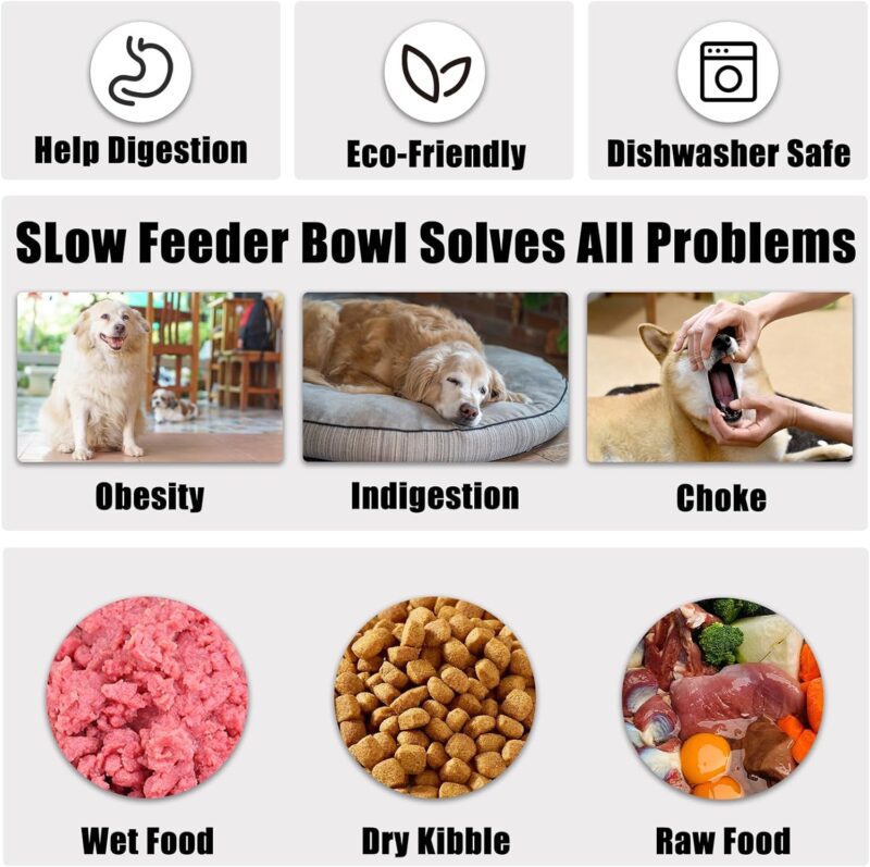 Slow Feeder Dog Bowls Small Breed, Dog Food Bowl Small Dog Anti-Choking Bloat Stop Puzzle Healthy Eating Bowl (Gray, 1 Cup) - Image 4