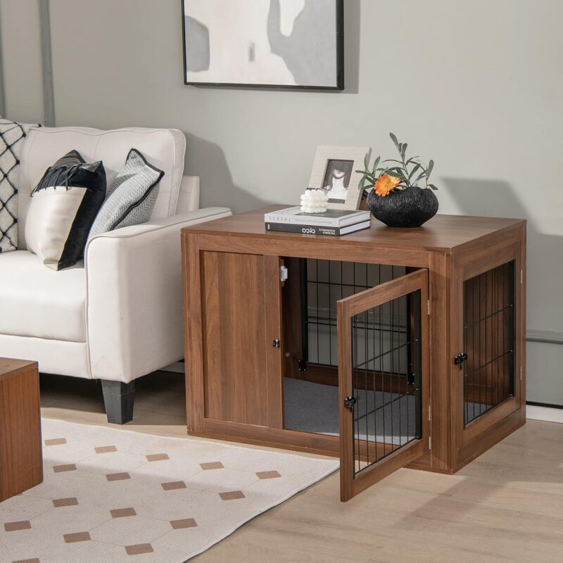 PETSITE Dog Crate Furniture with Cushion, Wooden Dog Crate End Table with Double-Doors, Dog Kennel Indoor, Pet Cage House for Small to Medium Sized Dogs - Image 6