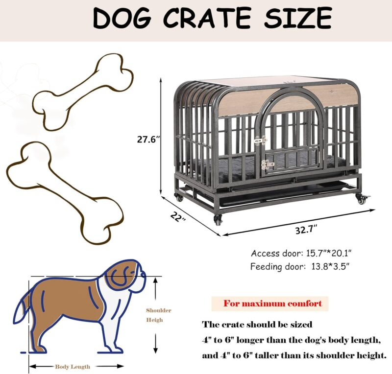 FurniTribe 32in Heavy Duty Dog Crate. Furniture Style Dog Kennel for Small Medium Dogs, Indoor Wooden Dog Crate with Wheels and Removable Tray (Gray) - Image 6