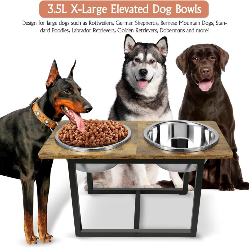 Elevated Dog Bowls for Large Dogs, Raised Dog Bowl Stand with Two X-Large Stainless Steel Dog Bowls for Extra Large Dogs, 3.5L Capacity, Rustic Brown - Image 2