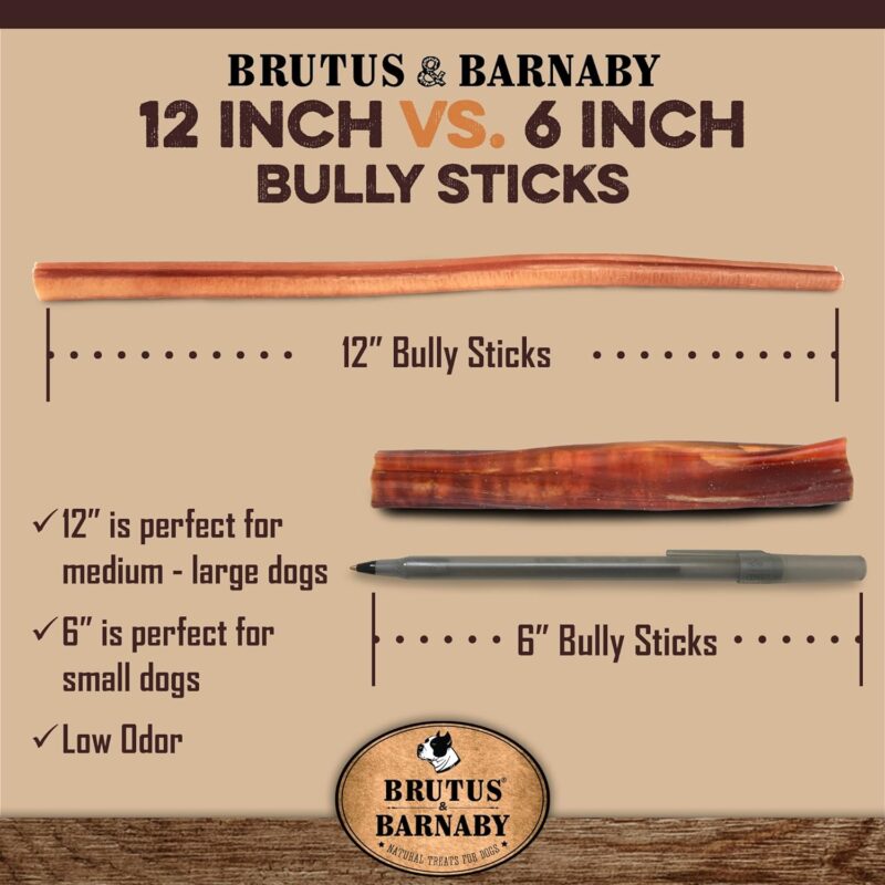 BRUTUS & BARNABY Bully Sticks for Large Dogs - (5-Pack) No Hormones Added and Grain Free, Low Odor Bullie, 12" Bully Bones for Dogs or Puppies - Image 7