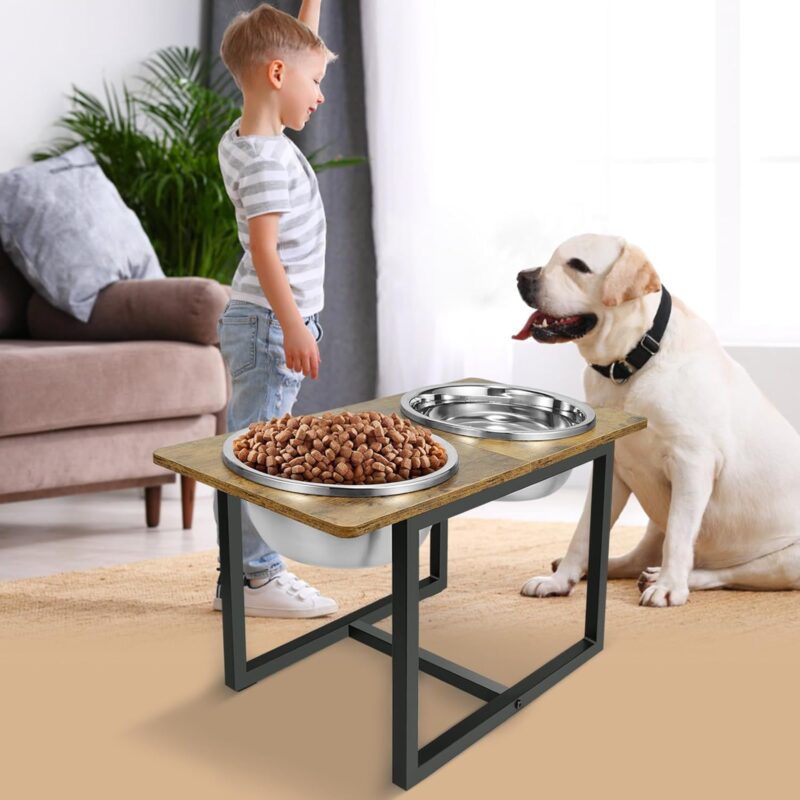 Elevated Dog Bowls for Large Dogs, Raised Dog Bowl Stand with Two X-Large Stainless Steel Dog Bowls for Extra Large Dogs, 3.5L Capacity, Rustic Brown - Image 7