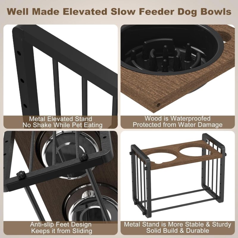 Pet Deluxe Elevated Dog Bowls, 5 Height Adjustable Metal Raised Dog Bowl Stand with Slow Feeder & 2 Stainless Steel Dog Food Bowls, No Slip Dog Bowls for Small Medium Large Sized Dogs(3.2" to 12.6") - Image 7