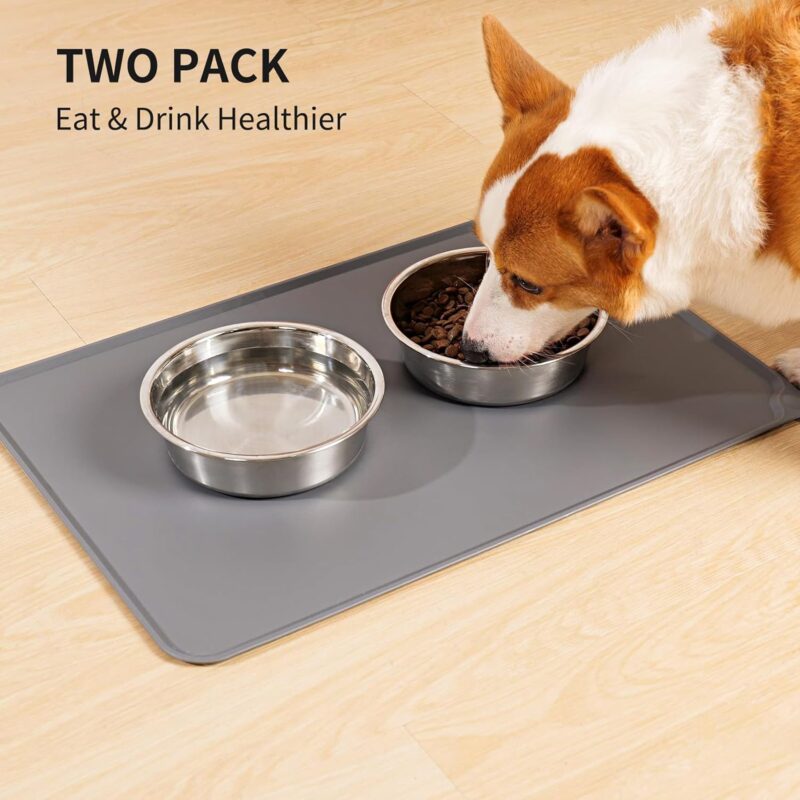 Taglory 8 Cup Stainless Steel Dog Bowls Set of 2 for Food and Water, Silicone Base Anti-Slip, Rust Resistant, Extra Thick Metal Dog Bowl for Medium Dogs, 59oz, Gray - Image 5