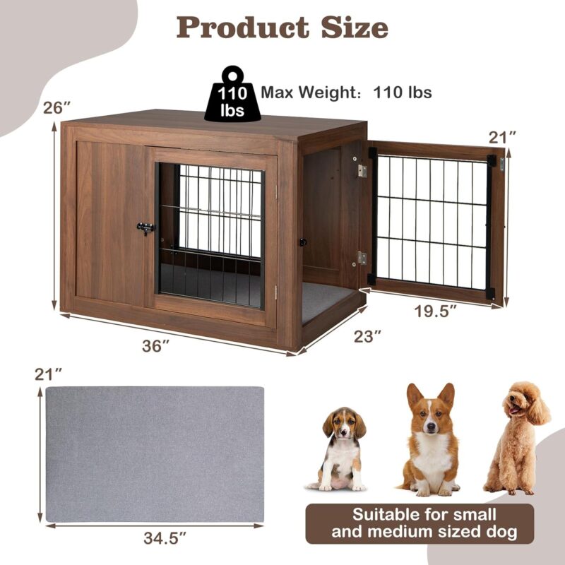 PETSITE Dog Crate Furniture with Cushion, Wooden Dog Crate End Table with Double-Doors, Dog Kennel Indoor, Pet Cage House for Small to Medium Sized Dogs - Image 5