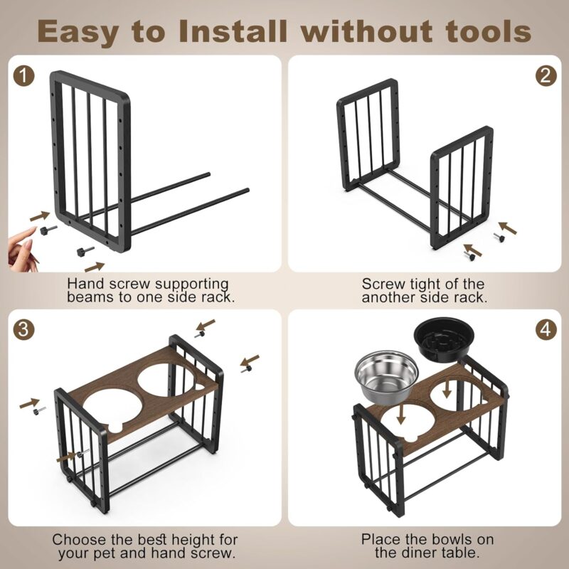Pet Deluxe Elevated Dog Bowls, 5 Height Adjustable Metal Raised Dog Bowl Stand with Slow Feeder & 2 Stainless Steel Dog Food Bowls, No Slip Dog Bowls for Small Medium Large Sized Dogs(3.2" to 12.6") - Image 6