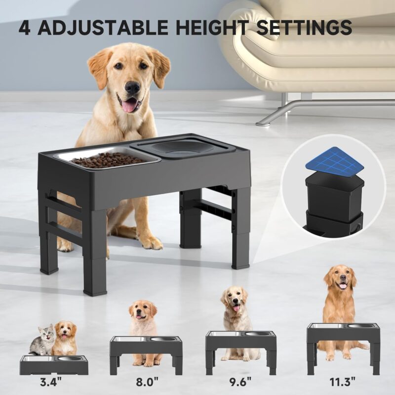 ELS PET Elevated Dog Bowls, Adjustable Raised Dog Bowls with No Spill Dog Water Bowl and Stainless Steel/Slow Feeder Dog Bowl, Dog Bowl Stand for Small Medium Large Dogs,Cats & Pets (Stainless Steel) - Image 2