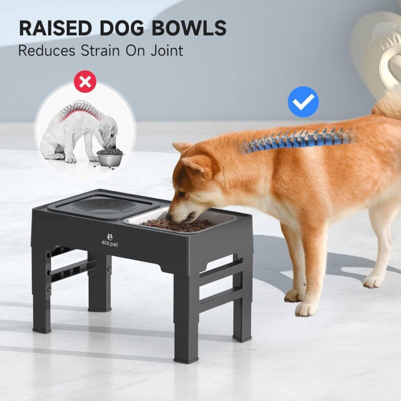 ELS PET Elevated Dog Bowls, Adjustable Raised Dog Bowls with No Spill Dog Water Bowl and Stainless Steel/Slow Feeder Dog Bowl, Dog Bowl Stand for Small Medium Large Dogs,Cats & Pets (Stainless Steel) - Image 3