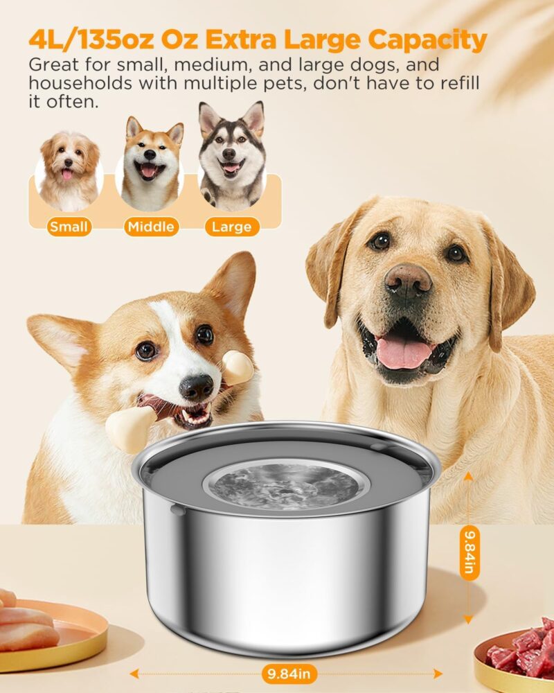 Dog Water Bowl, 4L/135oz Large Capacity Stainless Steel Pet Water Bowl with Floating Disk, No-Spill Slow Water Feeder Suitable for Vehicle Carried Travel Water Bowl for Dogs and Cats. - Image 6