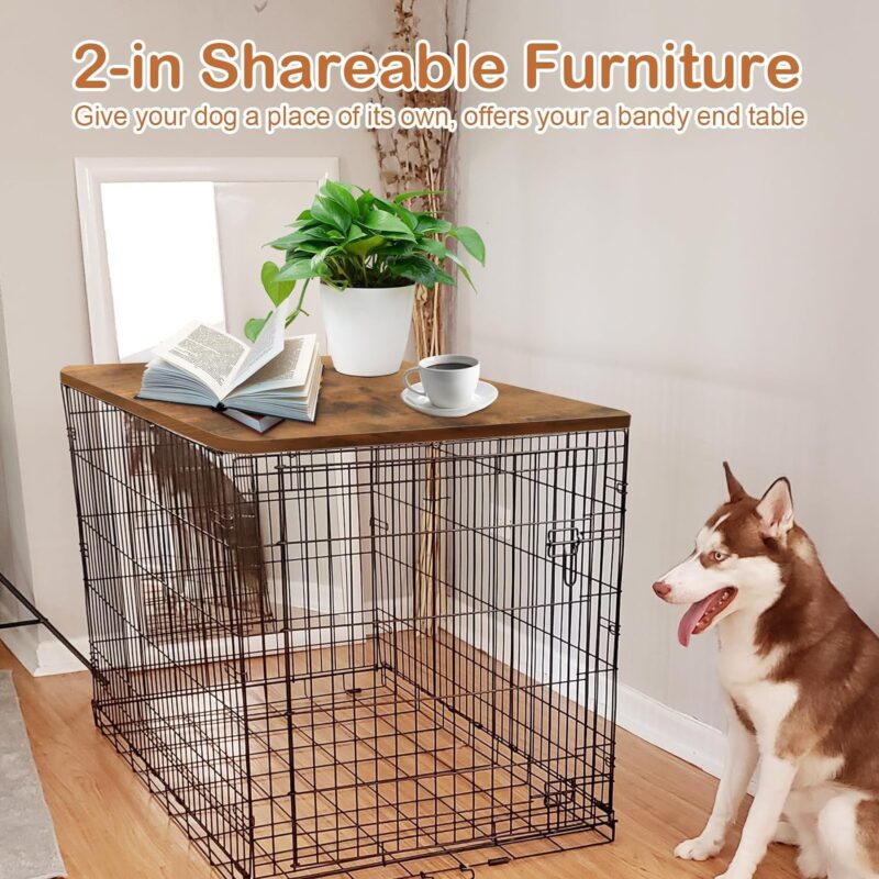 Wood Dog Crate Topper, Premium Dog Crate Table Furniture for 30 inch Cages for Small Dog,Rustic Style,Brown - Image 6