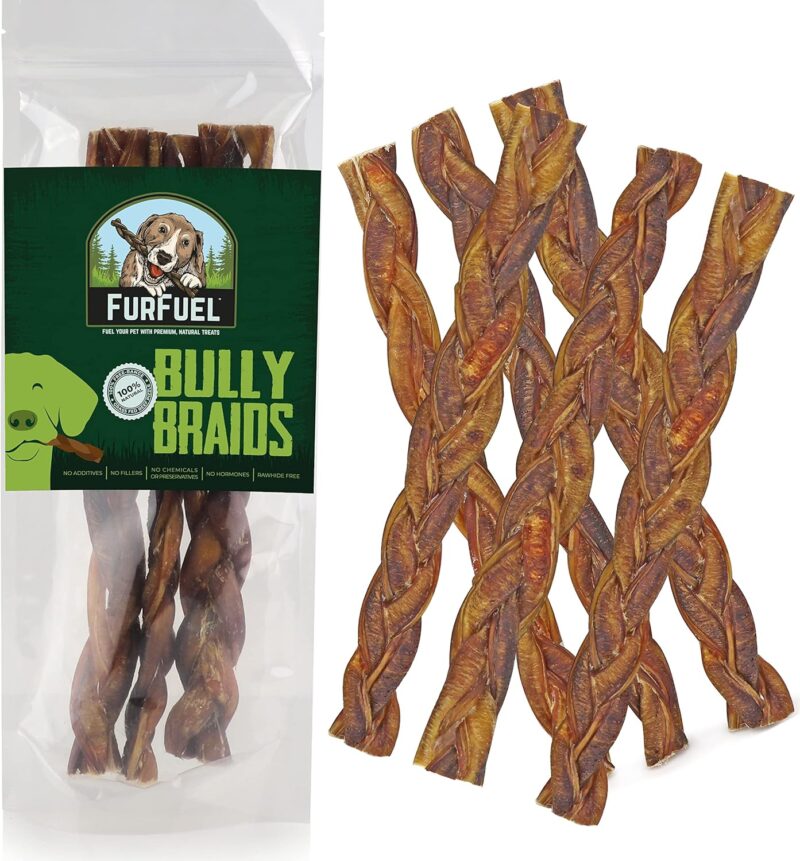 FURFUEL Braided Bully Sticks for Large Dogs, Medium & XL Dogs. 6 Pack, 12 Inch Bully Sticks Braided Treats. Low Odor, Natural Bully Braided Sticks (12 Inch 6 Count)